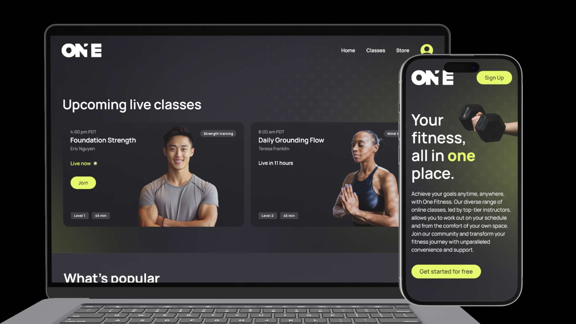 the one fitness web platform on a laptop and mobile phone